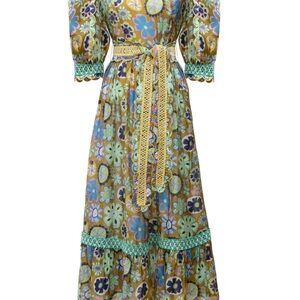 CeliaB Blue Green Puff Sleeve Maxi Sundress